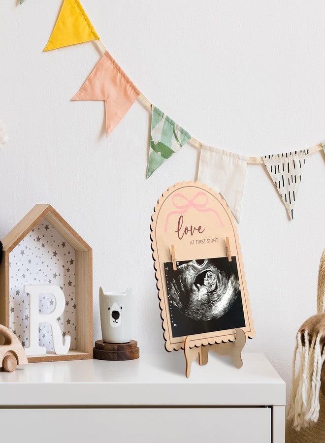 فيسينبال إطار صور الموجات فوق الصوتية الخشبي من فيسينبال، مزين بفيونكة وردية - لافتة مزدوجة الجوانب من كوكيت لإعلان حملك - إطار صور الموجات فوق الصوتية لتزيين غرفة الأطفال وهدية حمل للأمهات لأول مرة - Image 5